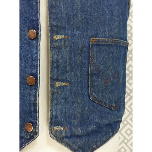 Vtg Wrangler Denim Vest Fleece Lined Blue Jean Top - Picture 6 of 10